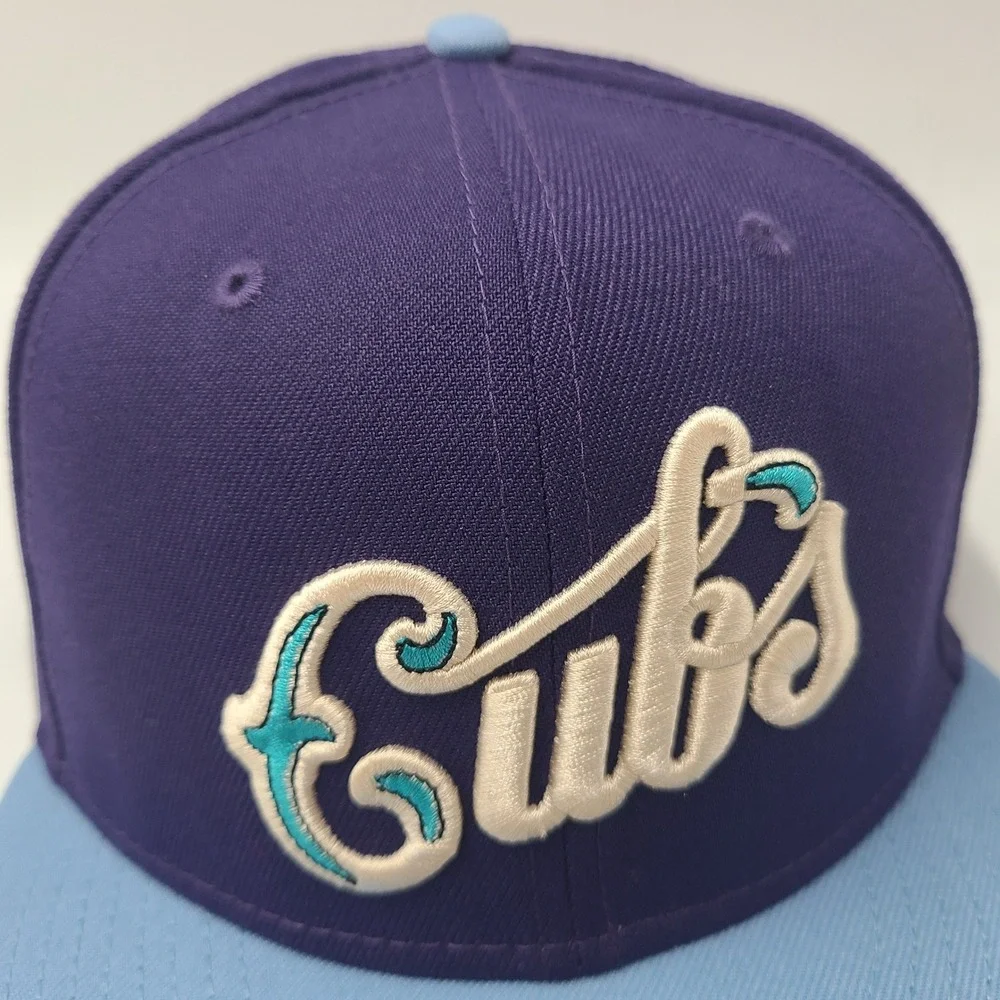 Chicago Cubs Hat Fitted 8 New Era 59Fifty Purple Blue MLB Wrigley Field Patch